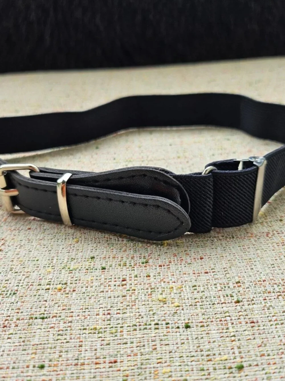 Dog Collar Faux Leather Vegan Black Tone Canvas/Leather Pet Collar Adjustable